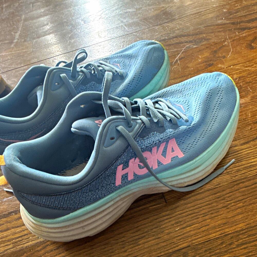 HOKA ONE ONE Bondi 8 Women’s Running Shoes Blue/Pink US 11B EU 44 Missing Soles
